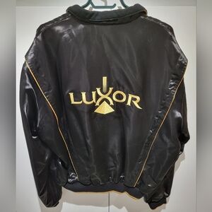 Vintage Luxor Las Vegas Bomber Mens XL Black Satin Casino 90s Embroidered MiUSA